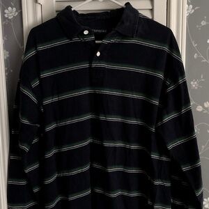 Aeropostale Blue Green Grey Long Sleeve 1/2 Button Up Polo Shirt Mens Size L